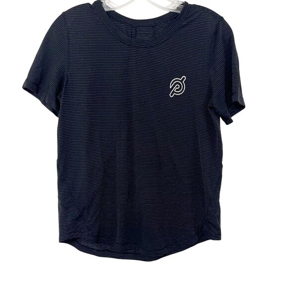 Lululemon Peloton Black Silver Metallic Logo Short Sleeve Tee Fits Women's Mediu - Picture 1 of 4